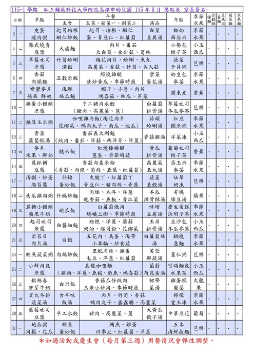 115年8月餐點表圖片